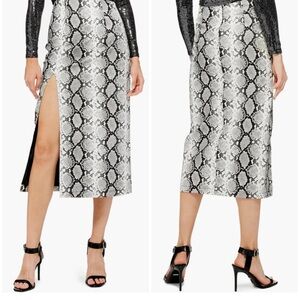 Topshop Snake Print Faux Leather Midi Pencil Skirt w/Side Slit Sz 12